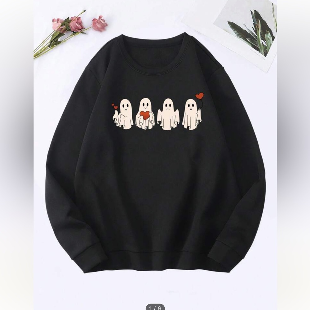 SHEIN Black Ghost Cartoon Sweatshirt